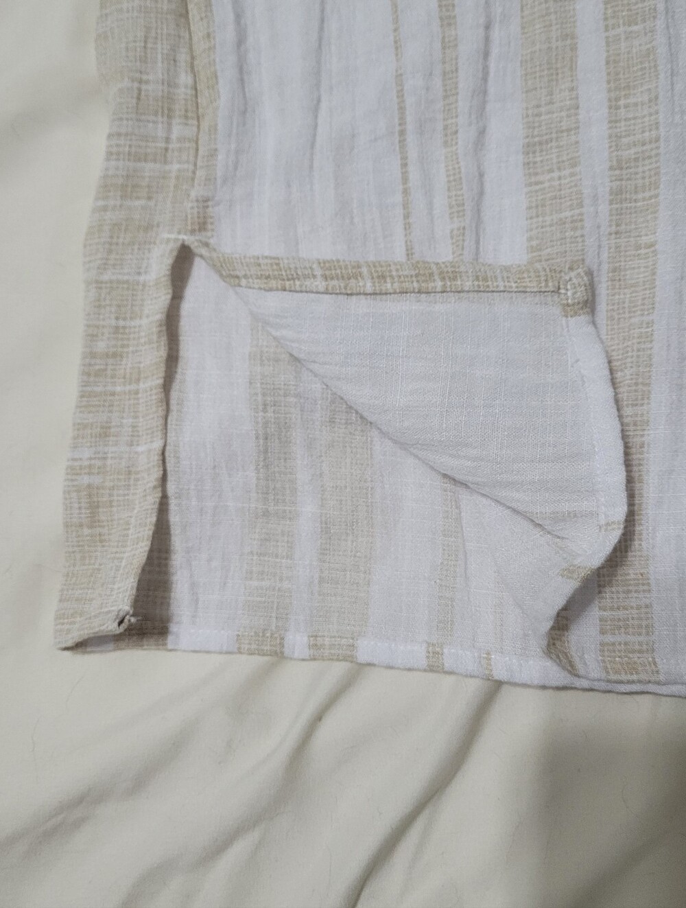 George Beige & White Striped Short-Sleeve Button-Down Shirt Sz Med - Picture 8 of 9
